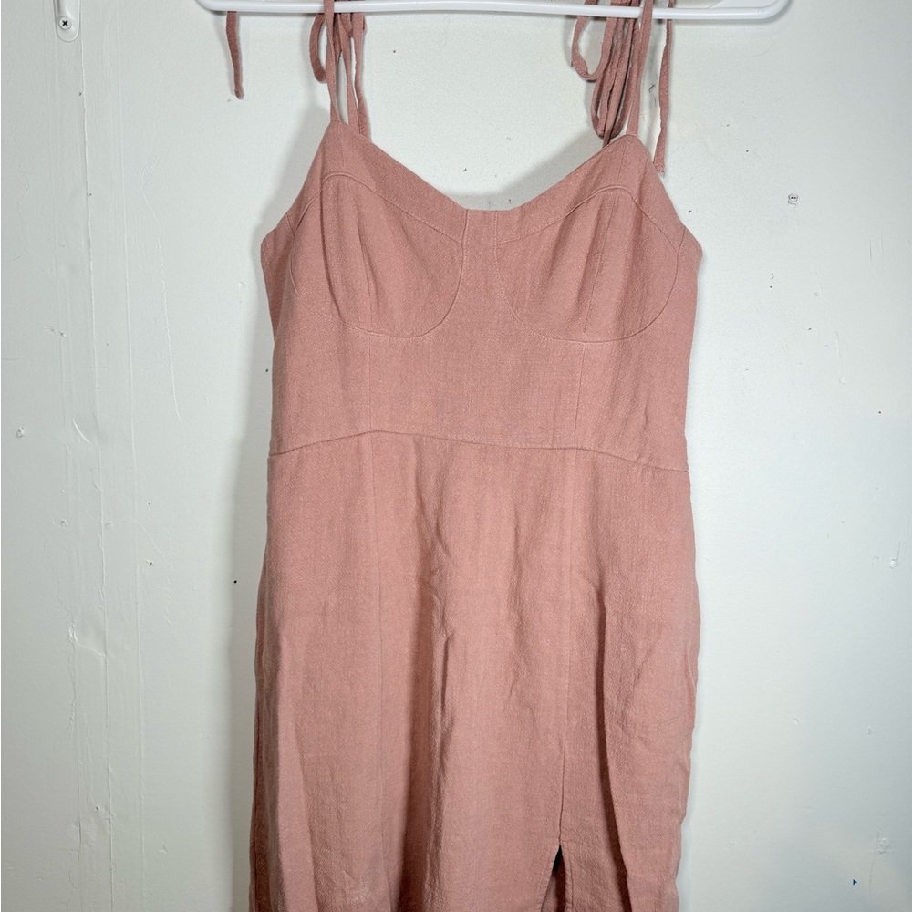 WOMENS S MINI DRESS PALE PINK SWEETHEART BABY DOLL TIE STRAP SMOCK EMPIRE WAIST